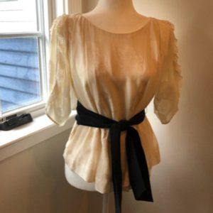 Beautiful Ivory Printed Silk Waist Tie Blouse by 3.1 Phillip Lim